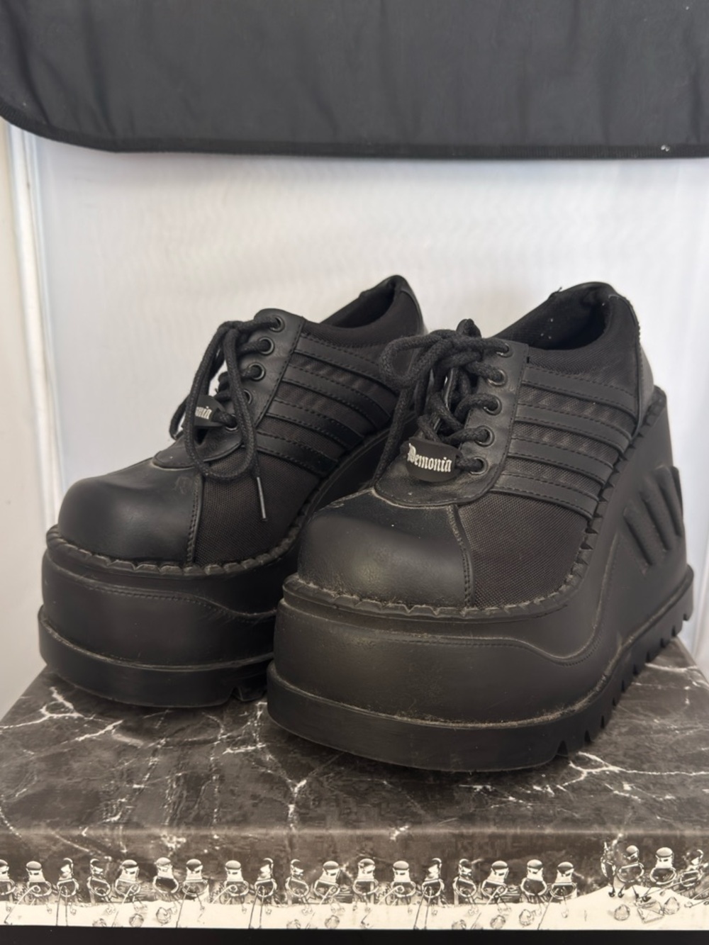 Demonia Stomp 08 Black Chunky Platform Lace-Up Loafers Size 3 US